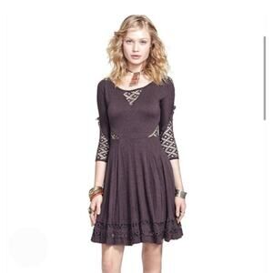 Free People Womens Dress Sz M Dark Brown To the Point Fit and Flare Lace Boho
